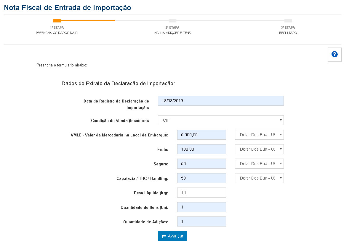 Nota Fiscal de Entrada de Importao Parte 1