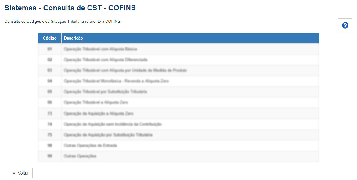 Consulta de CST - COFINS