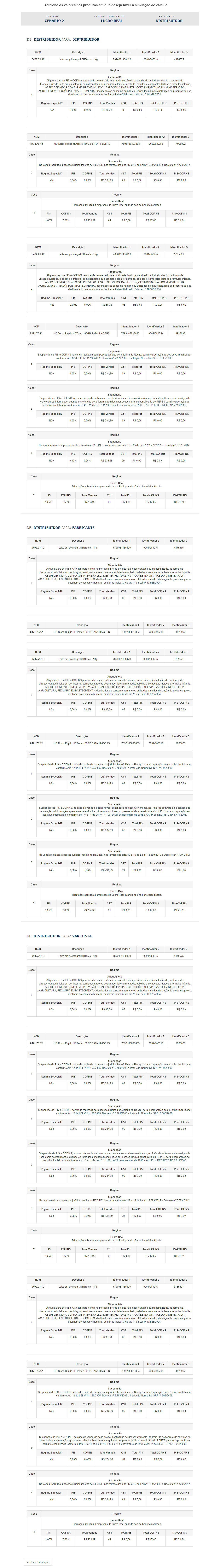 Simulador de calculo PIS/COFINS parte 3