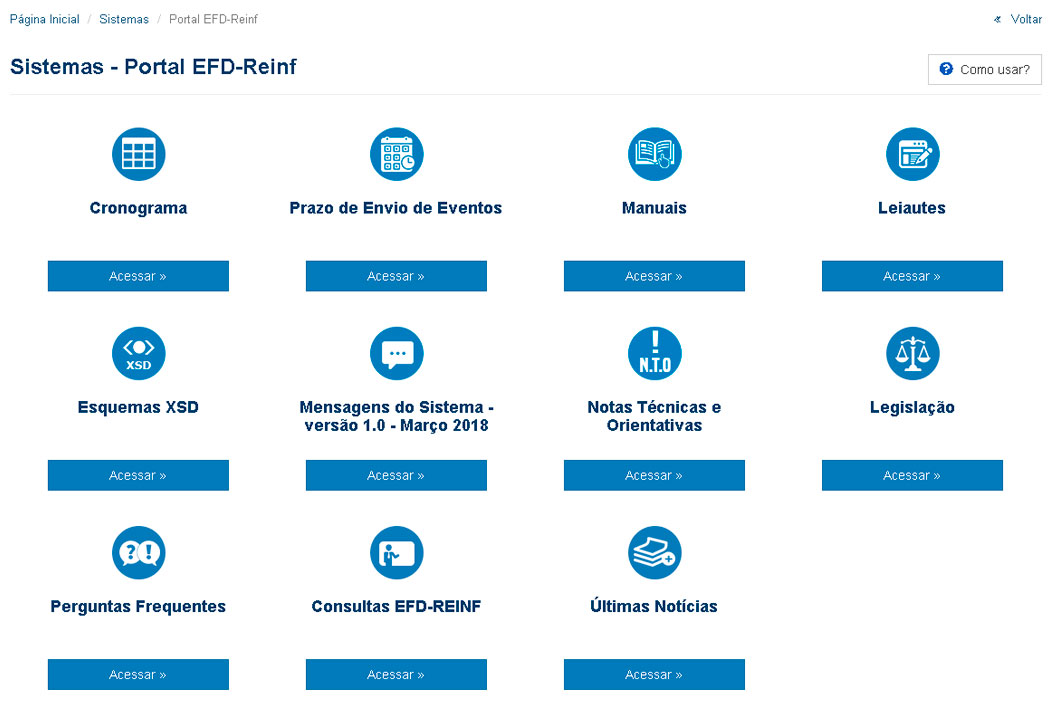 Portal EFD-Reinf - Confira todos os Sistemas: