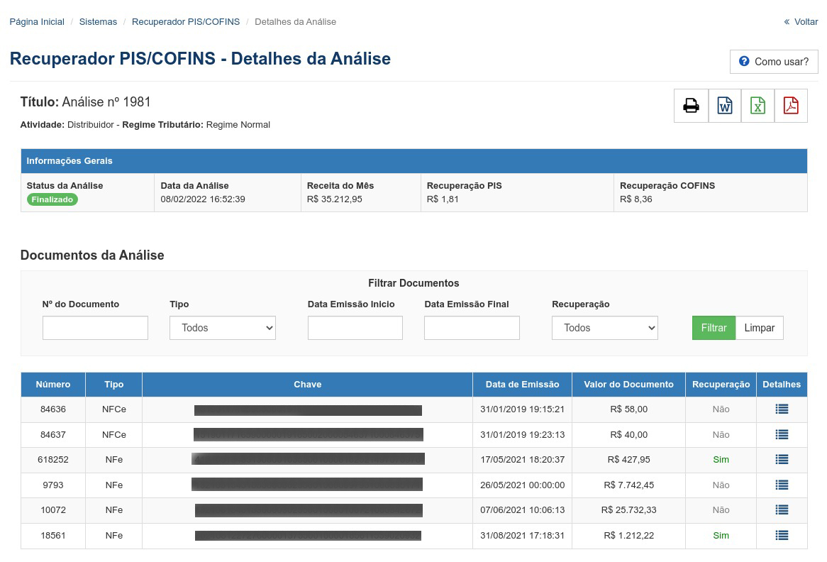 Detalhes da Anlise e Documentos que Foram Enviados (Regime Normal)