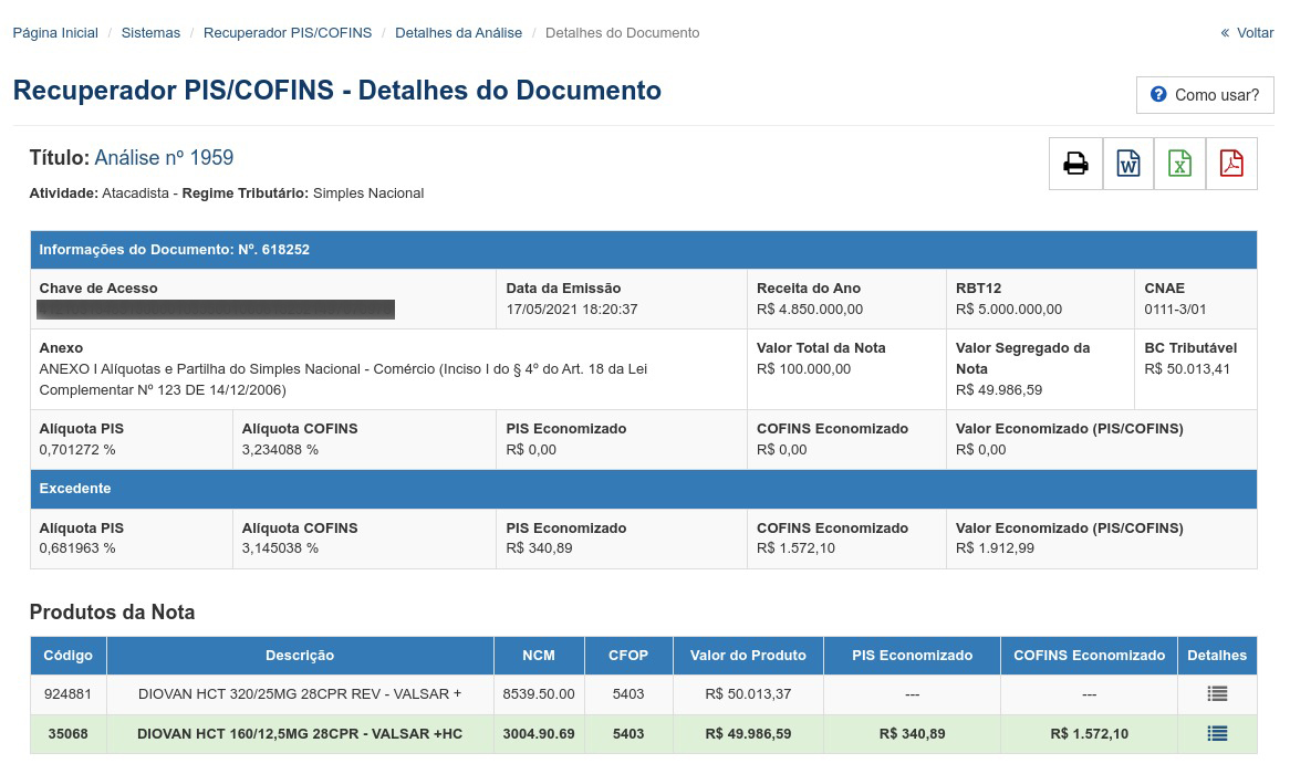 Detalhes do Documento (Simples Nacional)