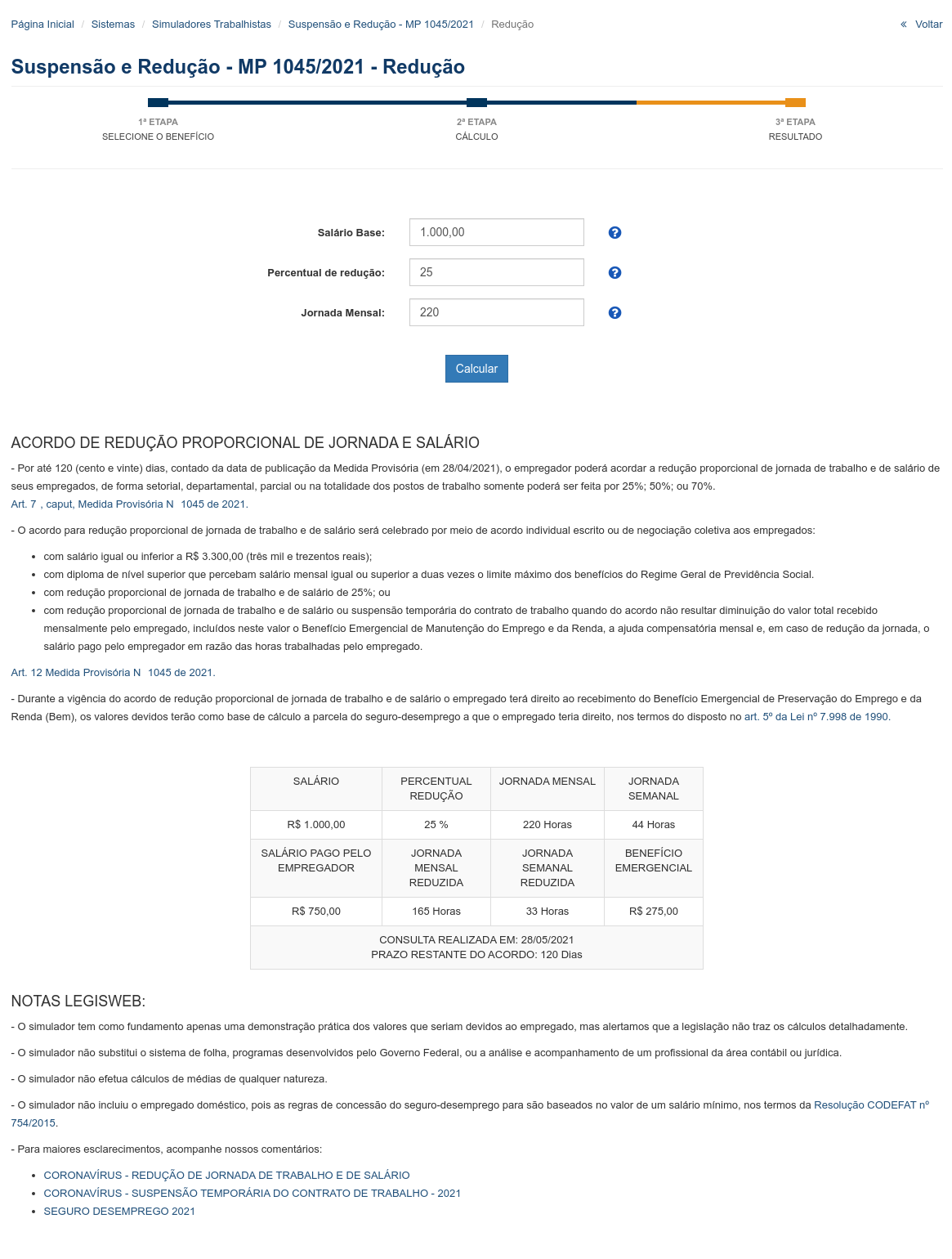 Simuladores Trabalhistas - Suspenso e Reduo - MP 1045/2021