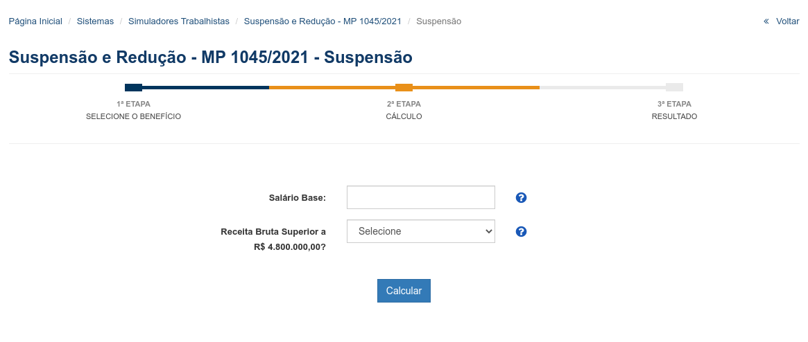 Simuladores Trabalhistas - Suspenso e Reduo - MP 1045/2021