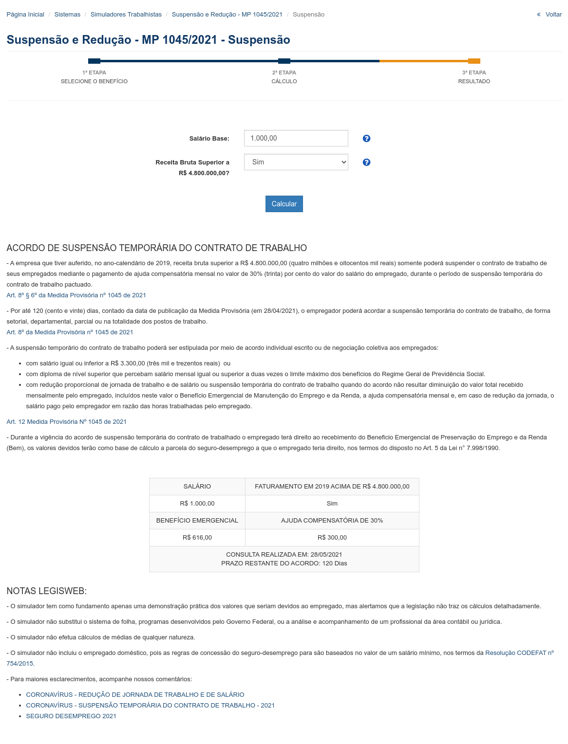 Simuladores Trabalhistas - Suspenso e Reduo - MP 1045/2021