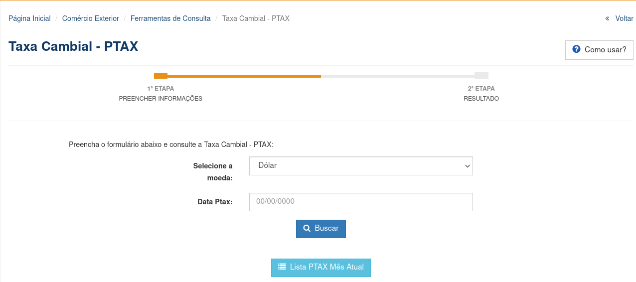 Taxa Cambial - PTAX parte 1