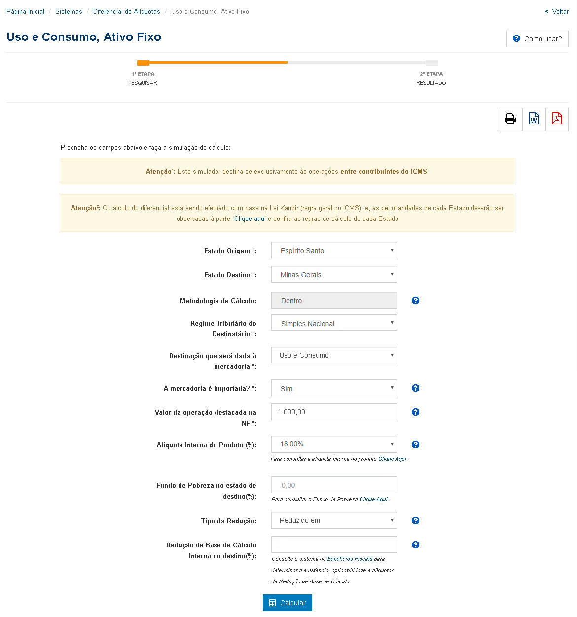 Simulador diferencial de alquota Contribuintes parte 1